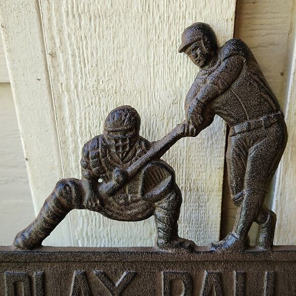 Baseball Play Ball Cast Iron Mancave Plaque - Picture 2 of 4